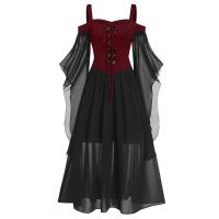 Vestido de mujer de talla grande con hombros descubiertos y alas de mariposa estilo gótico para Halloween, elegante vestido de poliéster de cintura media. - details 4