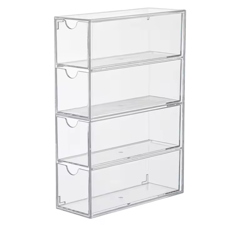 Vitrinas de cristal transparente de 4 capas, organizador de escritorio apilable para sala de estar y el hogar - 1