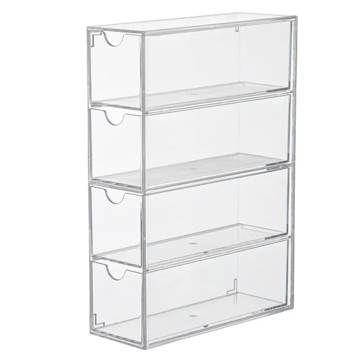 Vitrinas de cristal transparente de 4 capas, organizador de escritorio apilable para sala de estar y el hogar - 1