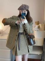 Conjunto de traje para mujer, elegancia Retro francesa de alta gama, chaqueta holgada y conjunto de dos piezas de media falda, otoño 2023 - details 1