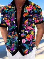Nueva camisa hawaiana de manga corta con estampado de playa turística, adecuada para caminar por la calle, ocio, primavera y verano. - details 14