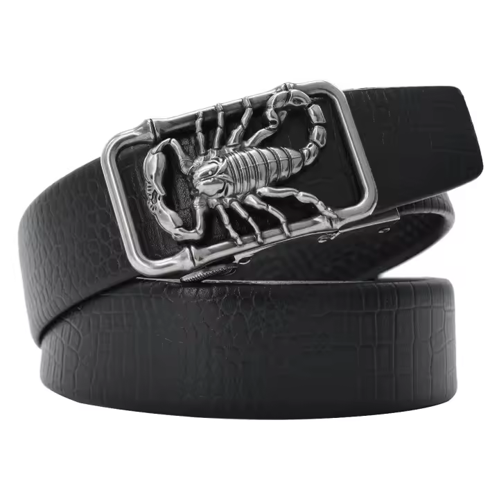 Cinturón de cuero con hebilla automática para hombre, escorpión 3D, Punk, de diseñador, Animal, talla grande, 130, 140, 150, 160, 170cm, 2023 - 1