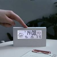 Reloj Despertador Eléctrico de Escritorio LCD Moderno Blanco, Calendario, Temperatura Digital, Operado por Batería - details 3