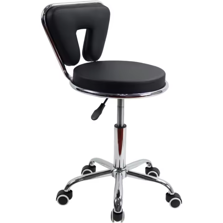Cuero con Respaldo bajo PU cojín Morno Ajustable en Altura Silla Ruedas para Oficina en casa (Negro) - 1