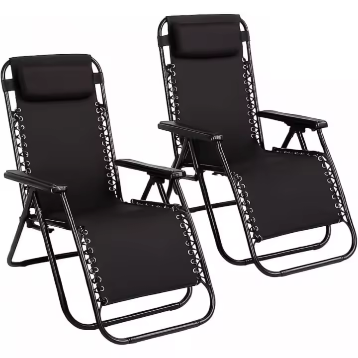 Pack 2 Tumbona Plegable Multi-Posiciones para Jardín |   Exterior |   Negro |   Medidas 95x65x105cm, Estructura de Acero Resistente |   cojin |   Tejido Transpirable - 1
