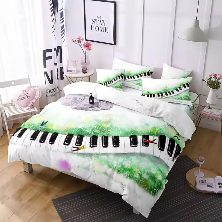 Funda de edredón Nota musical Funda nórdica Juego de cama Teclado de piano Nota musical Funda nórdica Edredón Microfibra Guitarra Juegos de cama Adolescentes Niños - 1