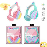 Auriculares inalámbricos de burbujas de descompresión, audífonos con orejas de gato, bonitos auriculares de música estéreo HIFI con luz Flash, Soporte para tarjeta TF/AUX/FM, reproducción con micrófono - details 5