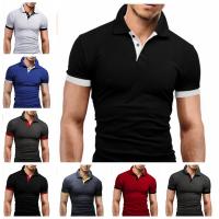 Polo de manga corta ajustado para hombre, camisa de cuello suave y sólido, trabajo, Golf, senderismo, informal, azul marino/blanco - details 7