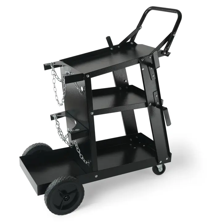 SucceBuy Carro de soldadura, carro de soldador de alta resistencia de 3 niveles con capacidad de 400 libras, 360 °   Ruedas giratorias y almacenamiento de tanques con cadenas de seguridad, carro rodante para soldador MIG para máquinas de soldadura TIG, AR - 1