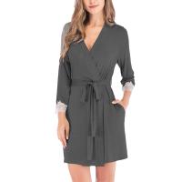 Bata de noche para mujer, pijama, ropa de dormir, cuello en V, manga larga, vestido con puños de encaje y pretina - details 2