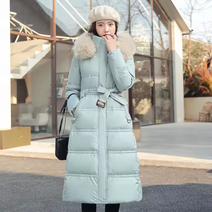 Chaqueta de Invierno de Algodón Acolchado Abrigo de Plumón con Cuello y Cinturón Moda para Mujeres - 1