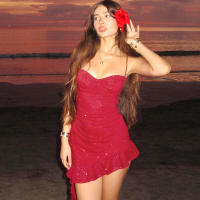 BUNO-Minivestido Sexy con volantes y purpurina para mujer, vestido asimétrico rojo con espalda descubierta para fiesta y playa, vestidos ajustados para primavera y verano 2025 - details 4