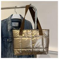 Moda señoras Tote bolsos de gran capacidad de algodón acolchado bolsa de compras rombo bolso portátil acolchado sólido para viajes de ocio - details 15