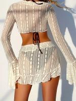 Conjunto de Bikini de 4 Piezas con Cuello Halter en Forma de V: Traje de Baño Elegante para Mujer con Triángulo de Corte Alto y Camisa de Manga Larga Accesorio de Moda - details 2