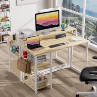Escritorio de Ordenador con Soporte de Monitor Escritorio de Oficina con Estantes de Almacenamiento Ajustables Pequeño Escritorio Reversible para el Estudio Beige - details 8