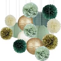15Pcs Pompones de Papel de Pápula Verde Espinelas Botánicas para Navidad, Cumpleaños, Baby Shower, Safari Salvaje - details 0