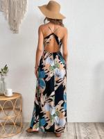 Vestido con tirantes sin espalda y separación de muslos con estampado tropical 2025 - details 7