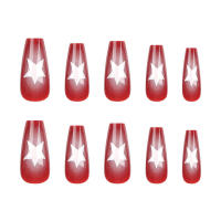 Uñas a presión con pentagrama blanco para mujer, puntas artificiales rojas para principiantes, decoración práctica de uñas - details 0