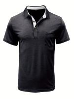 Camisa de manga corta para hombre, camisa de solapa con botones, bolsillo en el pecho, color sólido, a la moda - details 72