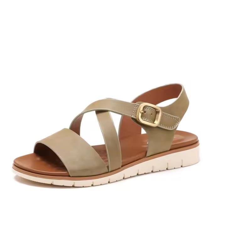 Sandalia sandalias de cuña prendas de vestir exteriores de verano 2025 nuevos zapatos romanos de mujer con cinturón plano de suela suave - 1
