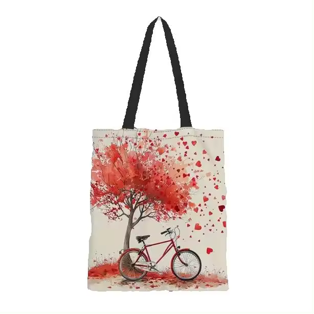 Bolso de lona con patrón de árbol de corazón para el día de San Valentín: bolso de hombro ligero y duradero para ir de compras, escuela y regalos - 1
