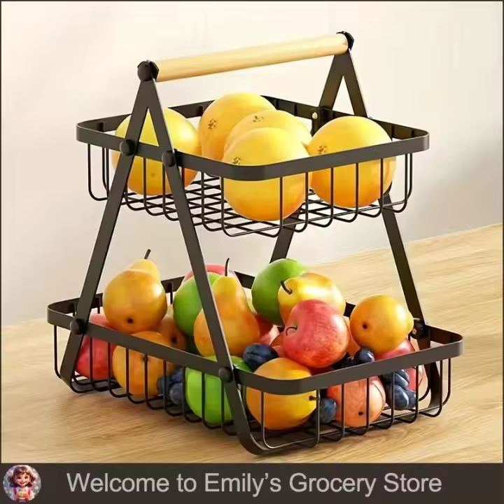 Portátil con encimera 2/3, cesta de frutas para organizador de cocina, iluminación y frutas, verduras, pan, aperitivos - 1