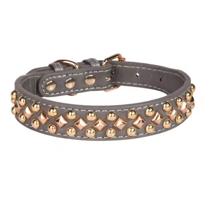 Collar de perro de cuero con remaches ajustables Bulldog, correa para el cuello Vintage, Collar para mascotas, accesorios para mascotas, Collar para cachorros, perro mediano y grande - 1