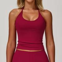 Top deportivo tipo halter sin mangas, ajustado, top corto de yoga para mujer, top de yoga sin espalda con sujetador incorporado y ajuste ceñido. - details 7