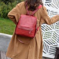 Mochila Retro de cuero PU para mujer, bolso de hombro portátil con cremallera antirrobo para viajes al aire libre - details 2