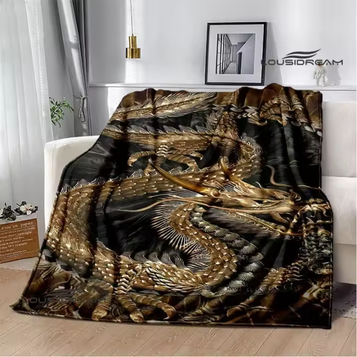 Manta Suave y Cálida de Dragón 3D Retro Ideal para Ropa de Cama - 1