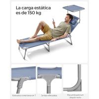 Silla de Sentado al Aire Libre Ajustable Plegable, 193 x 53 x 29 cm, Capacidad de 150 kg, con Parasol, reposacabezas, Respaldo - details 6