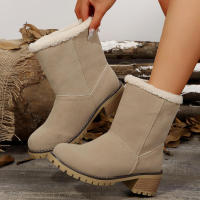 Botines de cuero con punta redonda y tacón grueso para nieve impermeables para mujer, invierno, 2024 - details 5