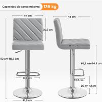 Juego de 2 Taburetes de Bar Altura Ajustable 92-113,5cm Sillas de Bar Asientos Giratorios Diseño Moderno Taburetes Altos Negro - details 54
