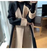 Abrigo largo de lana para mujer, abrigo de talla grande, color contrastante, estilo fragante pequeño, otoño e invierno, novedad de 2024 - details 11