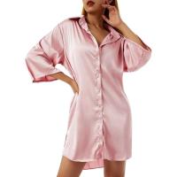 Pijamas de mujer de color liso, media manga con una hilera de botones, ropa de dormir informal de satén suelta - details 6