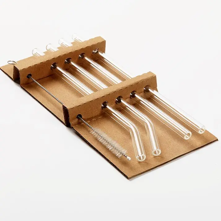 Pajitas de vidrio transparente, 4 pajitas reutilizables lavables resistentes al calor y 1 cepillo para pajitas, pajitas para batidos, cócteles y bebidas, utensilios - 1