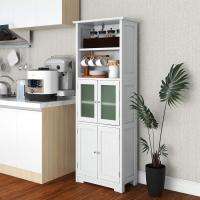 Armario Alto, Armario Independiente de Suelo con 4 Puertas, Gabinete con Estantes Ajustables, Mueble Organizador con 2 Puertas de Vidrio Templado para Baño, Cocina, Salón (Blanco) - details 1
