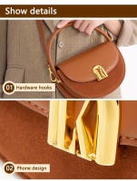 Bolso de sillín para mujer - Bandolera ajustable con herrajes en tono dorado, marrón y beige, perfecto para desplazamientos y salidas informales, elegante diseño de media luna, forro de poliéster duradero - details 8