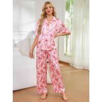 Pijamas mujer primavera y otoño camisa de manga corta de seda de hielo conjunto de pantalones ropa de estar - details 2