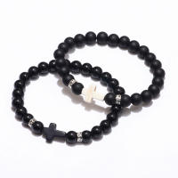 Pulsera de Obsidiana Negra Mate con Cruz, Brazalete de Piedras Naturales Tejido a Mano para Parejas, Joyería Vintage con Acabado Envejecido, Regalos para Hombre, - details 3