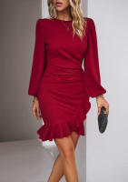 Vestido de manga mullida con temperamento femenino, ropa de otoño e invierno, nuevo, color sólido - details 9