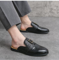 La mitad de los zapatos de los hombres de la moda Brock bolsa zapatillas de cabeza versión coreana sin tacón zapatos pequeños de cuero - details 13