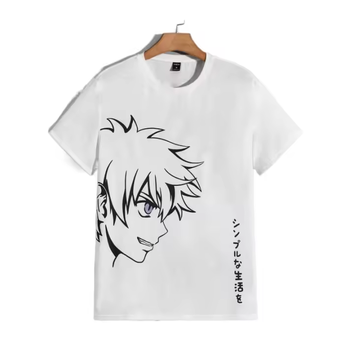 Camiseta con estampado gráfico y letras japonesas para hombre 100% algodón, cómoda e informal, uso diario - 1