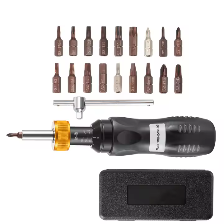 SucceBuy Juego de destornilladores dinamométricos de 1/4", rango de 10-50 in-lbs, precisión ±5%, 18 puntas y estuche - 1