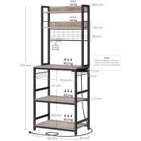 Estantería para Panadería con Toma de Corriente, Soporte de Microondas, Estantería de Cocina, Alambre de Metal, 14 Ganchos, 40 x 80 x 170 cm, Marrón Rústico y Negro - details 43