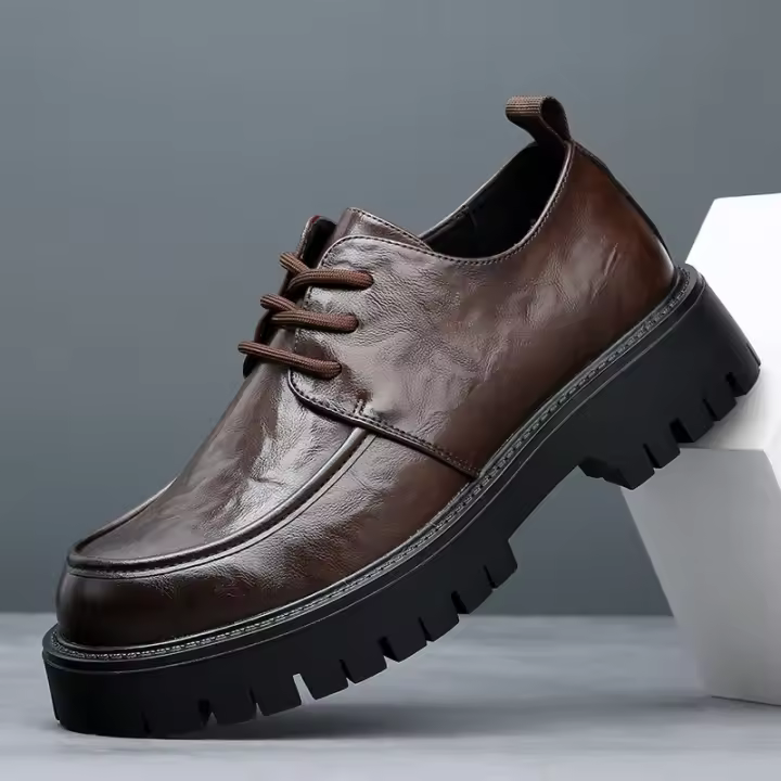 Nueva plataforma de moda, zapatos casuales, zapatos de cuero de punta grande para hombres de negocios británicos, cuero genuino - 1
