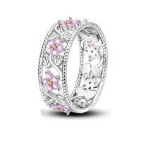 Anillo de Boda para Mujeres en Plata de Ley 925 con Flores de Begonia y Estrella de Zirconia Cúbica Joyería de Fiesta Regalos - details 2