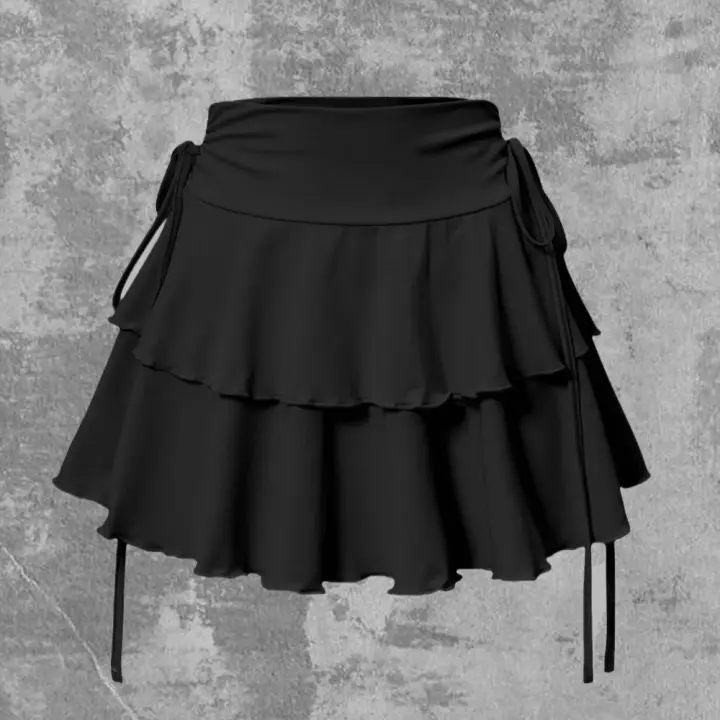 Falda de Verano Versátil de Cintura Alta Falda Corta Elástica de Color Sólido para Mujer - 1