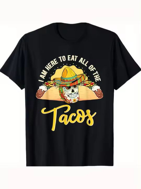 Estoy aquí para comer todos los tacos Camiseta de comida mexicana Regalo para papá Manga corta con cuello redondo suave y cómodo - 230 g - 1