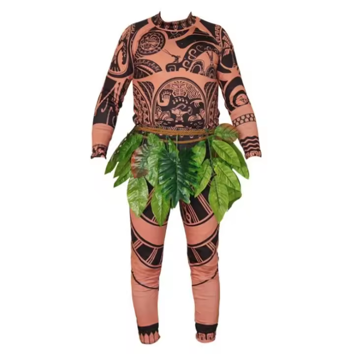 Disfraz de tatuaje de Moana Maui para hombre adulto, camiseta, pantalones y cinturón de hoja, disfraz completo, disfraz de fiesta de Halloween, conjunto completo - 1